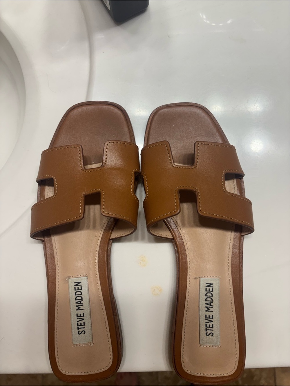 Steve Madden Tan Leather Slide Sandals
